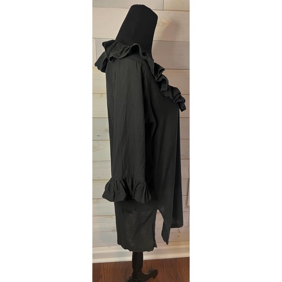 Gretchen Scott Designs Black Ruffle Neck Blouse Scoop Neck Tunic Size Small - Picture 2 of 12